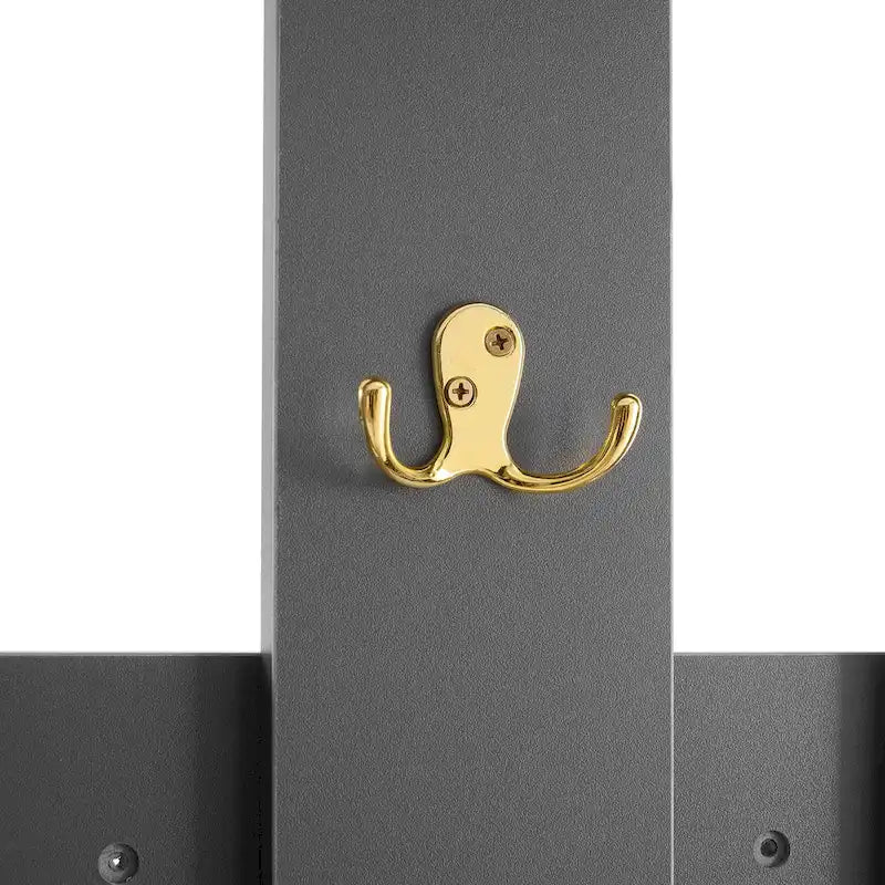 Albero da ingresso scanalato bianco/grigio/nero con panca imbottita, 8 ganci dorati e ripiano regolabile – Ingresso per 1 persona