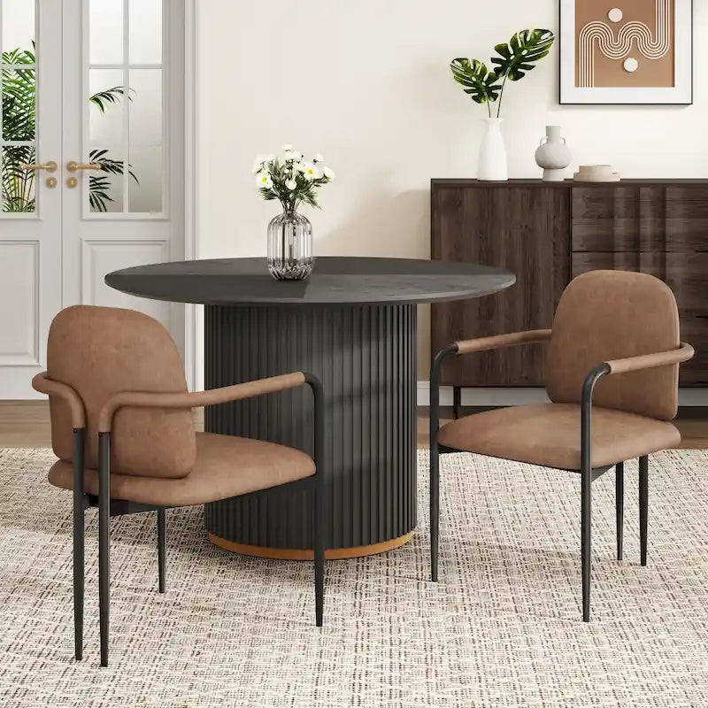 Sedie da pranzo imbottite, Espresso/Beige e Cachi/Nero, Set da 2