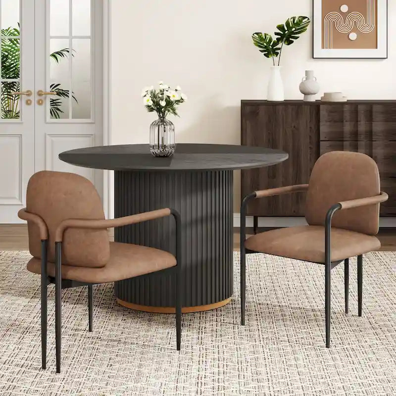 Sedie da pranzo imbottite, Espresso/Beige e Cachi/Nero, Set da 2