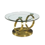HomeRoots Tavolino da Caffè Rotondo Astratto in Vetro Trasparente e Metallo Oro da 32 - 31,5" X 17" X 31,5"