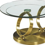 HomeRoots Tavolino da Caffè Rotondo Astratto in Vetro Trasparente e Metallo Oro da 32 - 31,5" X 17" X 31,5"