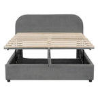 Letto con piattaforma curva in pile teddy bianco con contenitore idraulico, dimensioni complete, singolo