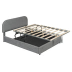 Letto con piattaforma curva in pile teddy bianco con contenitore idraulico, dimensioni complete, singolo