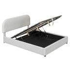 Letto con piattaforma curva in pile teddy bianco con contenitore idraulico, dimensioni complete, singolo