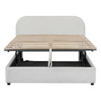 Letto con piattaforma curva in pile teddy bianco con contenitore idraulico, dimensioni complete, singolo