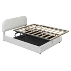 Letto con piattaforma curva in pile teddy bianco con contenitore idraulico, dimensioni complete, singolo