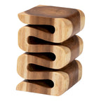 Tavolino finale in legno di Suar intagliato a mano, marrone naturale, stile scultoreo, per 1 persona
