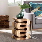 Tavolino finale in legno di Suar intagliato a mano, marrone naturale, stile scultoreo, per 1 persona