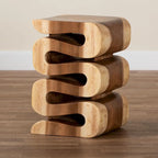 Tavolino finale in legno di Suar intagliato a mano, marrone naturale, stile scultoreo, per 1 persona