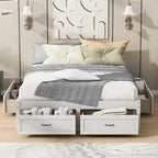 Letto a piattaforma Queen grigio/beige/bianco con 6 cassetti contenitore, senza testiera, adatto a 1-2 persone