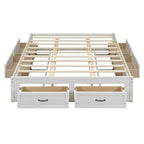 Letto a piattaforma Queen grigio/beige/bianco con 6 cassetti contenitore, senza testiera, adatto a 1-2 persone