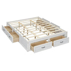Letto a piattaforma Queen grigio/beige/bianco con 6 cassetti contenitore, senza testiera, adatto a 1-2 persone