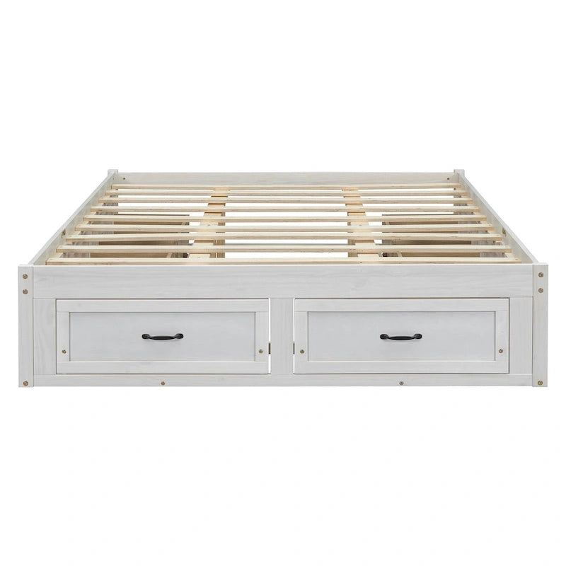 Letto a piattaforma Queen grigio/beige/bianco con 6 cassetti contenitore, senza testiera, adatto a 1-2 persone