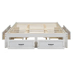 Letto a piattaforma Queen grigio/beige/bianco con 6 cassetti contenitore, senza testiera, adatto a 1-2 persone
