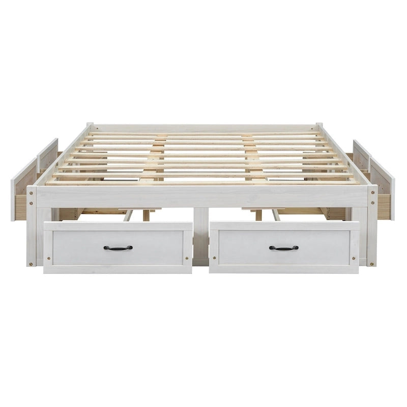 Letto a piattaforma Queen grigio/beige/bianco con 6 cassetti contenitore, senza testiera, adatto a 1-2 persone