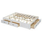 Letto a piattaforma Queen grigio/beige/bianco con 6 cassetti contenitore, senza testiera, adatto a 1-2 persone