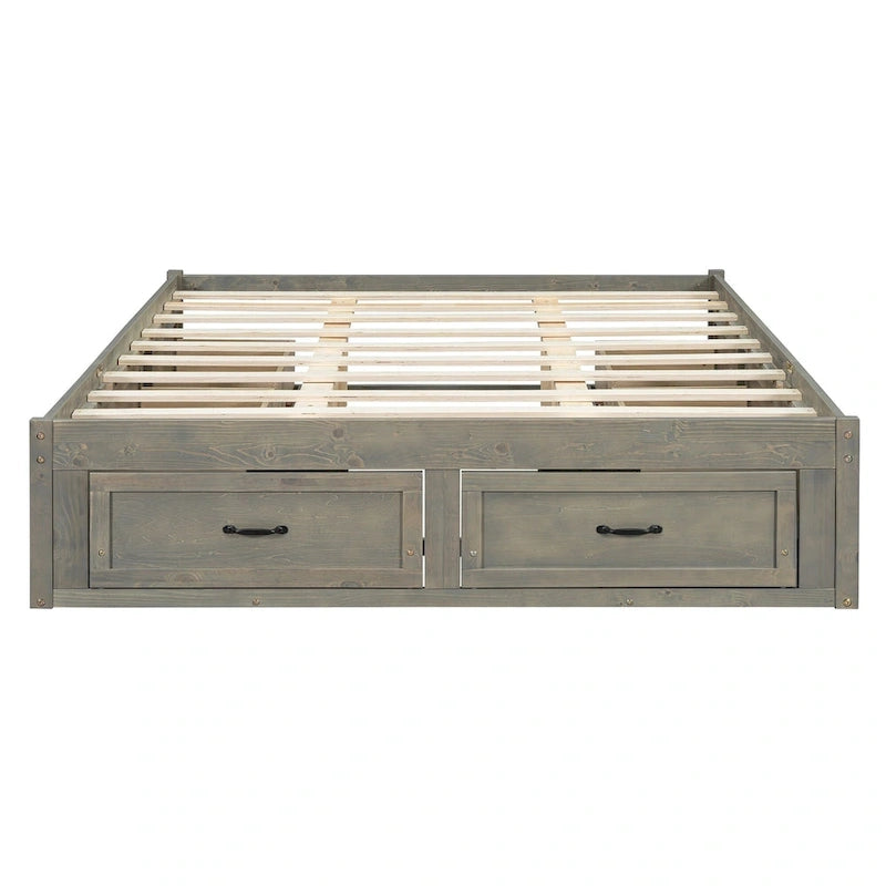 Letto a piattaforma Queen grigio/beige/bianco con 6 cassetti contenitore, senza testiera, adatto a 1-2 persone