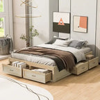 Letto a piattaforma Queen grigio/beige/bianco con 6 cassetti contenitore, senza testiera, adatto a 1-2 persone