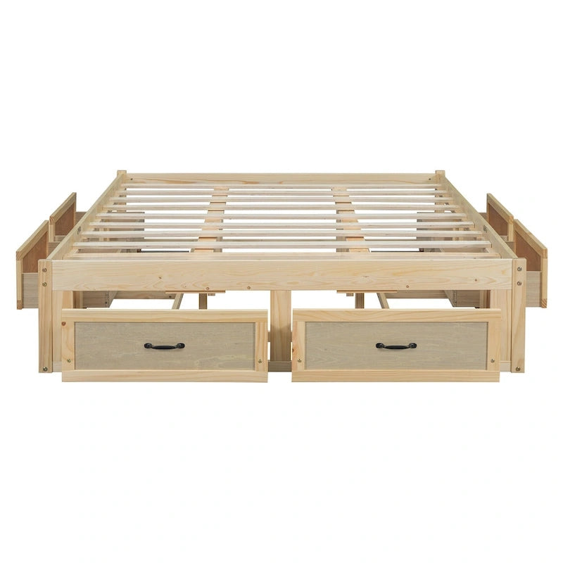 Letto a piattaforma Queen grigio/beige/bianco con 6 cassetti contenitore, senza testiera, adatto a 1-2 persone