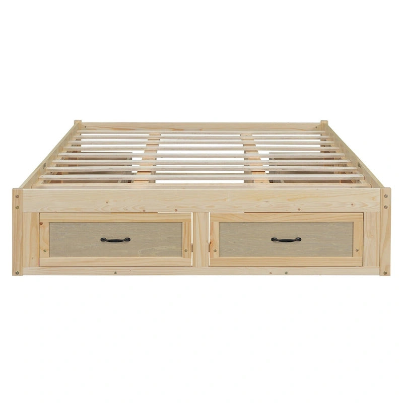 Letto a piattaforma Queen grigio/beige/bianco con 6 cassetti contenitore, senza testiera, adatto a 1-2 persone