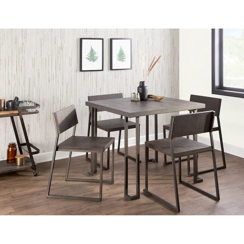 Tavolo da pranzo stile industriale anticato/espresso, 4 posti