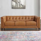 Set divano, divanetto e poltrona in pelle pieno fiore Hydeline Arvo con piume, memory foam e molle
