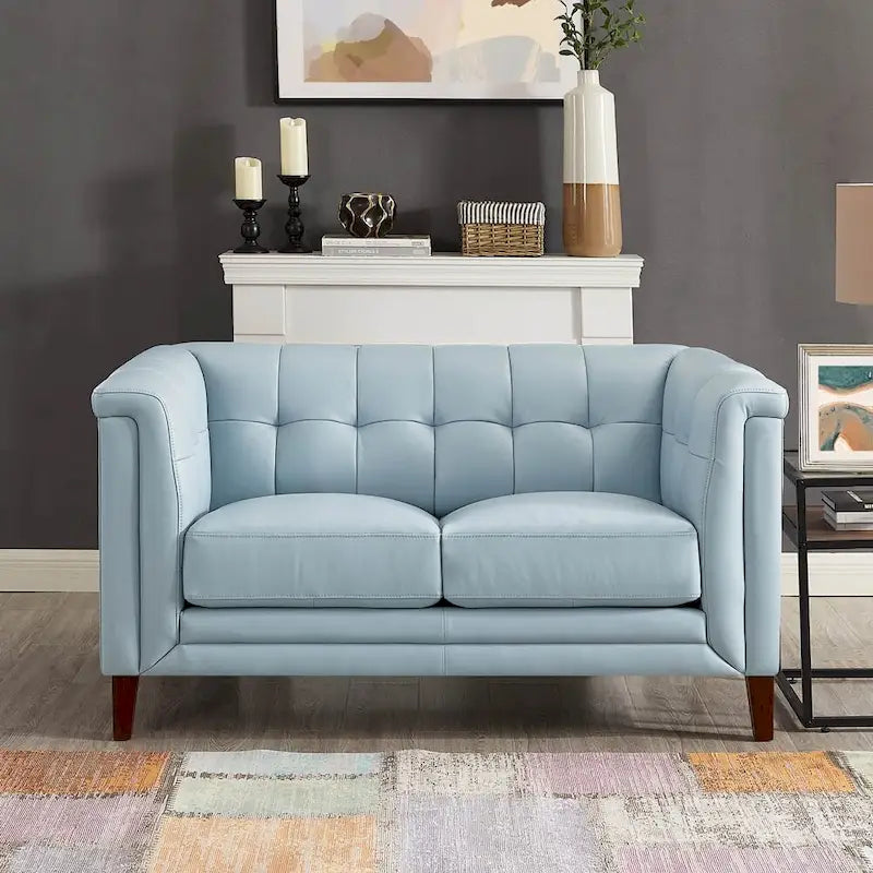 Set divano, divanetto e poltrona in pelle pieno fiore Hydeline Arvo con piume, memory foam e molle