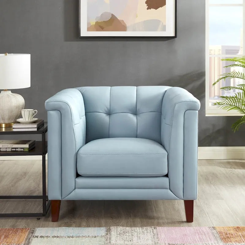 Set divano, divanetto e poltrona in pelle pieno fiore Hydeline Arvo con piume, memory foam e molle