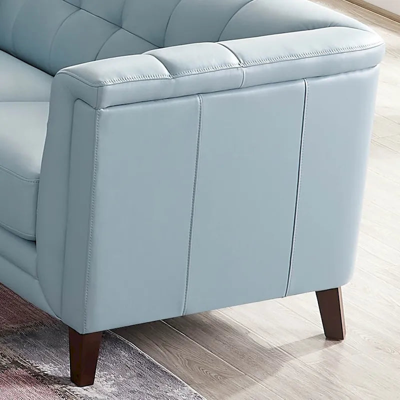 Set divano, divanetto e poltrona in pelle pieno fiore Hydeline Arvo con piume, memory foam e molle