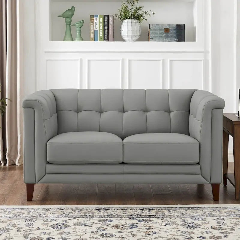 Set divano, divanetto e poltrona in pelle pieno fiore Hydeline Arvo con piume, memory foam e molle
