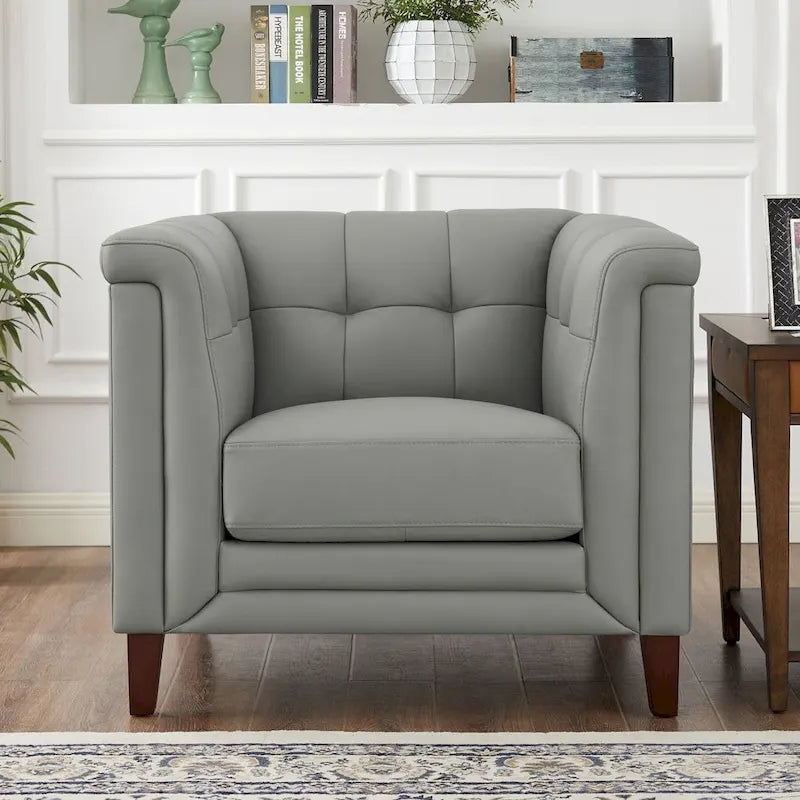 Set divano, divanetto e poltrona in pelle pieno fiore Hydeline Arvo con piume, memory foam e molle