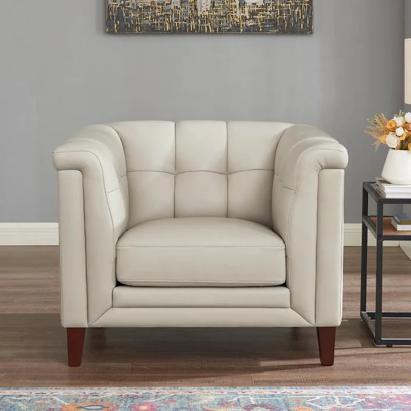 Set divano, divanetto e poltrona in pelle pieno fiore Hydeline Arvo con piume, memory foam e molle