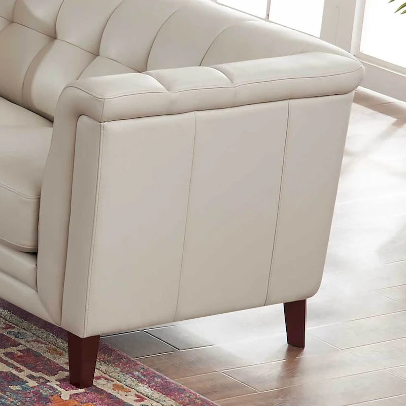 Set divano, divanetto e poltrona in pelle pieno fiore Hydeline Arvo con piume, memory foam e molle