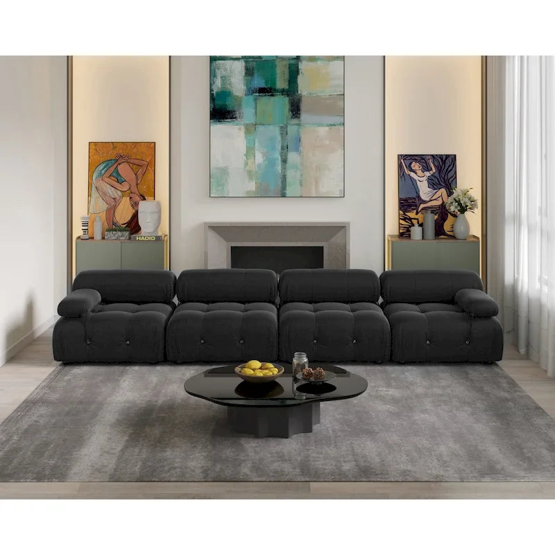 Divano componibile a L in velluto arancione/nero/verde/beige/blu, 4 posti con chaise longue