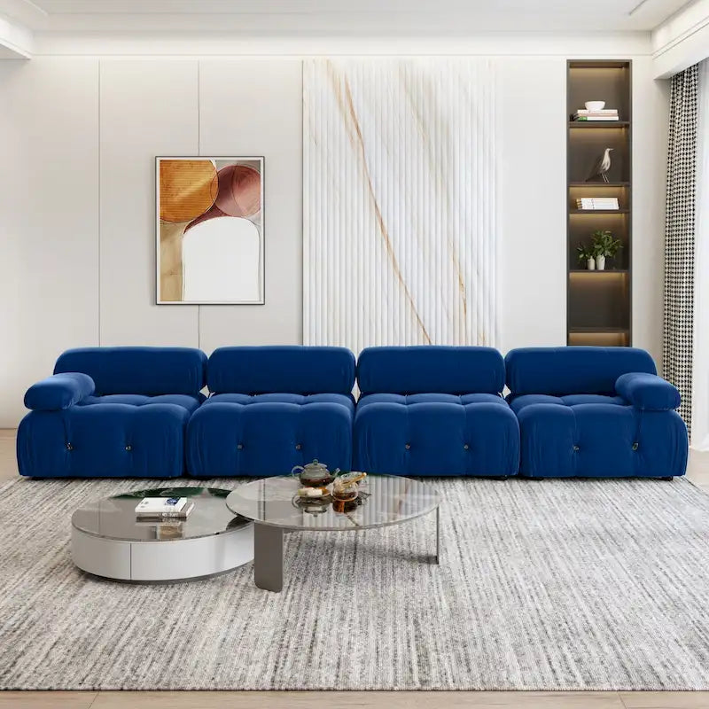 Divano componibile a L in velluto arancione/nero/verde/beige/blu, 4 posti con chaise longue