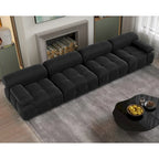 Divano componibile a L in velluto arancione/nero/verde/beige/blu, 4 posti con chaise longue