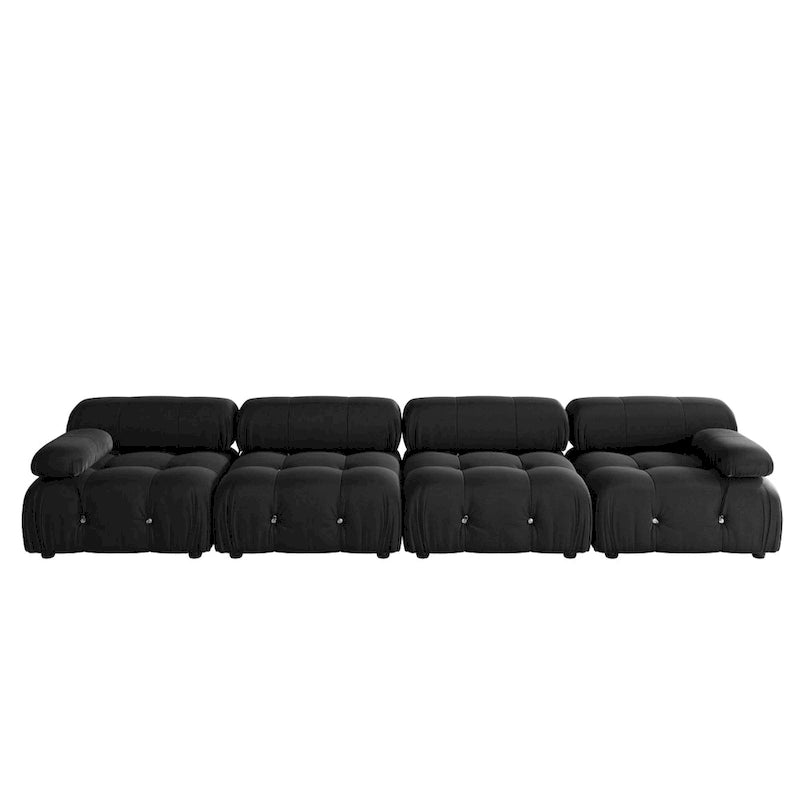 Divano componibile a L in velluto arancione/nero/verde/beige/blu, 4 posti con chaise longue