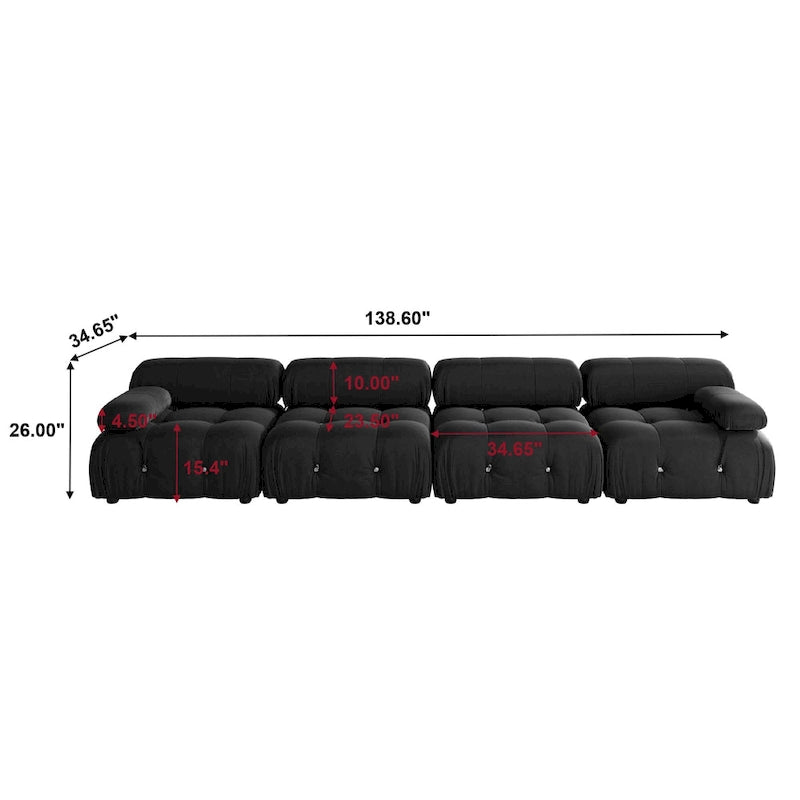 Divano componibile a L in velluto arancione/nero/verde/beige/blu, 4 posti con chaise longue