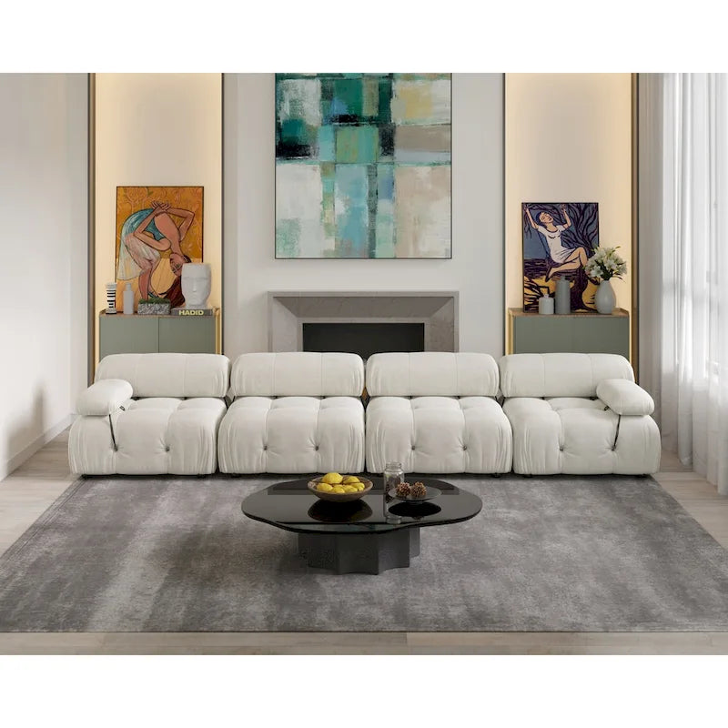 Divano componibile a L in velluto arancione/nero/verde/beige/blu, 4 posti con chaise longue