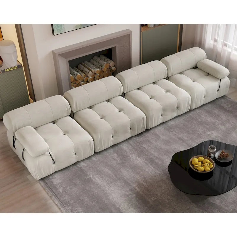 Divano componibile a L in velluto arancione/nero/verde/beige/blu, 4 posti con chaise longue