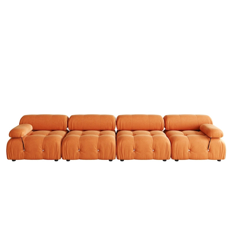 Divano componibile a L in velluto arancione/nero/verde/beige/blu, 4 posti con chaise longue