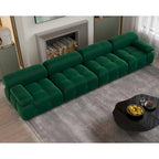 Divano componibile a L in velluto arancione/nero/verde/beige/blu, 4 posti con chaise longue
