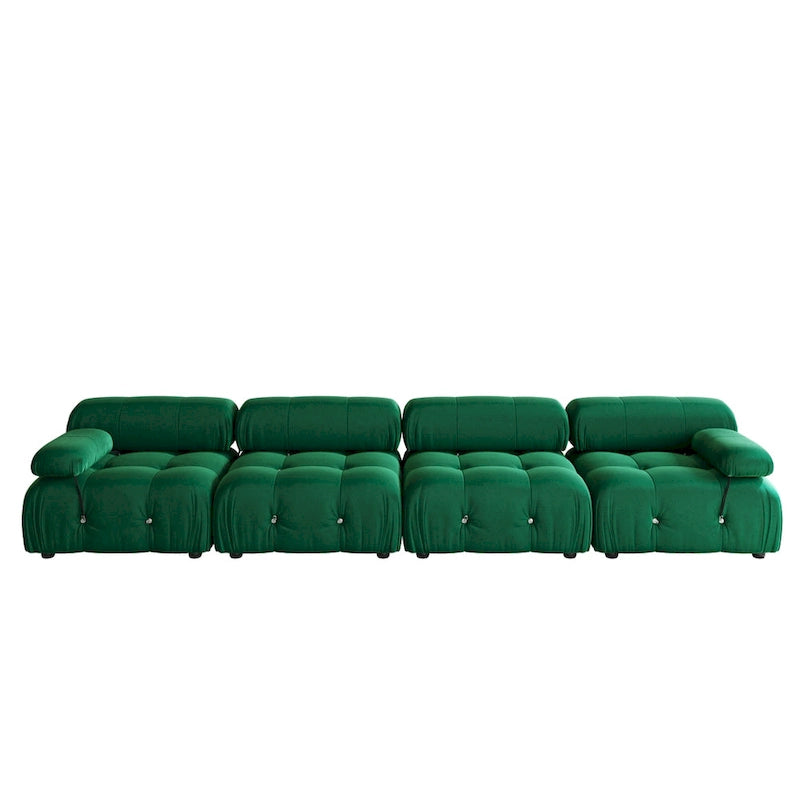 Divano componibile a L in velluto arancione/nero/verde/beige/blu, 4 posti con chaise longue