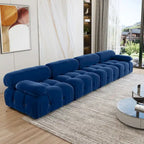 Divano componibile a L in velluto arancione/nero/verde/beige/blu, 4 posti con chaise longue