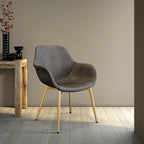 Sedia da pranzo con braccioli in similpelle nera carbone con gambe in ferro, set da 2