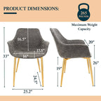Sedia da pranzo con braccioli in similpelle nera carbone con gambe in ferro, set da 2