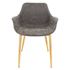 Sedia da pranzo con braccioli in similpelle nera carbone con gambe in ferro, set da 2