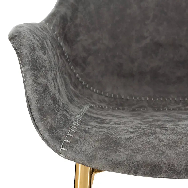 Sedia da pranzo con braccioli in similpelle nera carbone con gambe in ferro, set da 2