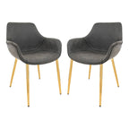 Sedia da pranzo con braccioli in similpelle nera carbone con gambe in ferro, set da 2