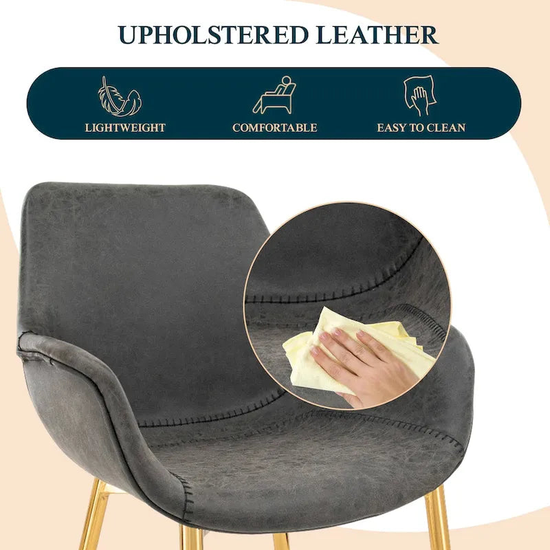Sedia da pranzo con braccioli in similpelle nera carbone con gambe in ferro, set da 2